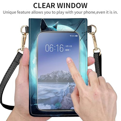 for Women Cell Phone Purse,with Touchscreen Cell Phone Purse,PU Leather Shoulder Bag Waterproof Phone Wallet Case with Clear Touch Screen Window up to 6.7 inch Smartphone, - color: Black Cat / Blue Sky -193