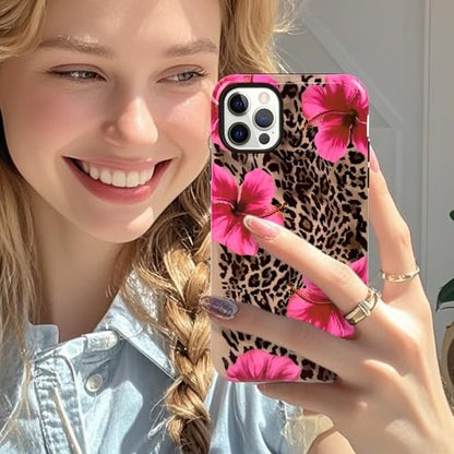Lovmooful for iPhone 12/12 Pro Case Cute Flower Leopard-Hibiscus | Compatible for iPhone 12/12 Pro Case,Aesthetic,Hibiscus,Floral,2 in 1,for Women Girls,Soft TPU+PC,Shockproof,Protective - size: iPhone 12/12 Pro