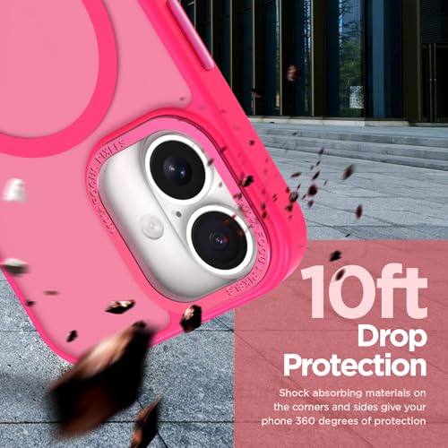 Magnetic Designed for iPhone 16 Case 6.1" 2024, Hot Pink | [Compatible with Magsafe] [with Wallet & Card Holder] [Military Drop Protection] Slim Translucent Matte Phone Case - color: Hot Pink, size: iPhone 16