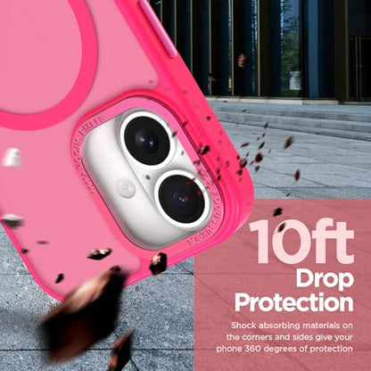 Magnetic Designed for iPhone 16 Case 6.1" 2024, Hot Pink | [Compatible with Magsafe] [with Wallet & Card Holder] [Military Drop Protection] Slim Translucent Matte Phone Case - color: Hot Pink, size: iPhone 16