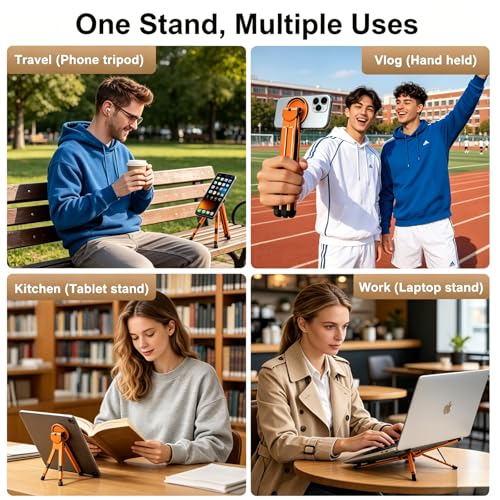 Magnetic Phone Holder & Foldable Laptop Riser, Matte Black Aluminum Multi‑Device Desk Mount, N52 MagSafe Stand, Ergonomic Laptop Elevator for MacBook iPad iPhone Travel Office - color: Orange