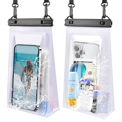 Large Waterproof Phone Pouch, [2 Pack] [[Double Seals] Floating Waterproof Pouch for Kayak/Beach/Cruise Travel Essentials, Cell Phone Dry Bag iPhone 17 16 15 Pro Max Sumsang S26 S25 Up to 7.0" - color: White+White