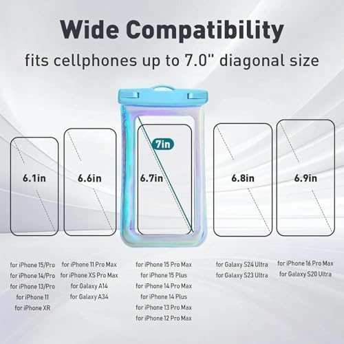 Floatable Soap Bubble Waterproof Phone Pouch/Case with Crossbody Lanyard for iPhone 17 16 Pro Max/15 Pro/14/13/12, IP68 Cellphone Dry Bag Beach Cruise Ship Essentials,Iridescent Blue,1 Pack - color: B2-Iridescent Blue