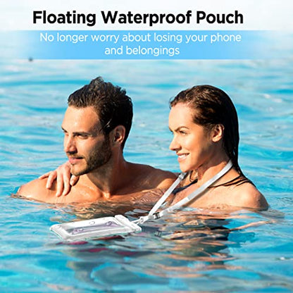 CACOE Floatable Waterproof Phone Pouch 2 Pack Up to 7.0",Black+White | Floatable, IPX8 Waterproof Phone Case,Adjustable Lanyard,Dry Bags for Beach/Cruise/Travel/Camping/Kayak/Vacation Essentials - color: Black+White