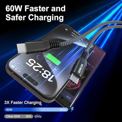 20FT USB C to USB C Cable, 60W Fast Charging, Extra Long, USB 2.0 Data - color: 60W 20FT USB C to USB C Cable (Black)