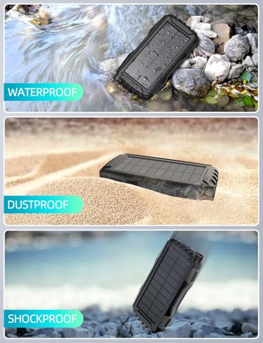 Mregb Solar Charger Power Bank 42800mAh, Portable Charger, Solar Power Bank,External Battery Pack 5V3.1A Qc 3.0 Fast Charger Built-in Super Bright Flashlight (Black) - color: Black