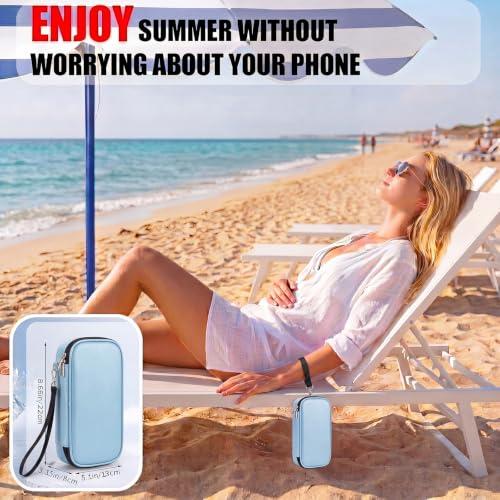 Phone Cooler Bag for Beach, Portable Phone Cooling Pouch with 2 Reusable Ice Packs, Keeps Cool in Extreme Heat for Car Pool Hiking, Extends Battery Life, Fits All Smartphones(Blue,PU) - color: Blue