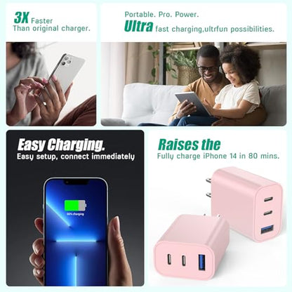 USB C Charger Block for Apple iPhone 17 Fast Charging, 2-Pack 35W USB Block - color: 2Pack Pink, size: 2Pack