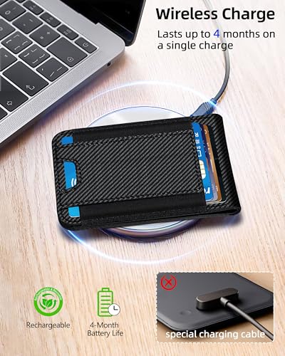 for Magsafe Wallet Works with Apple Find My, Leather Magnetic Phone Wallet - color: Carbon Fiber Black