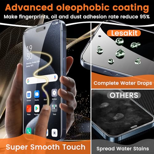 Lesakit 4+4 Pack Privacy Screen Protector for iPhone 15 Pro 6.1-Inch with 4 Pack Camera Lens Protector, Anti Spy Tempered Glass Film 9H Hardness Case Friendly - size: iPhone 15 Pro