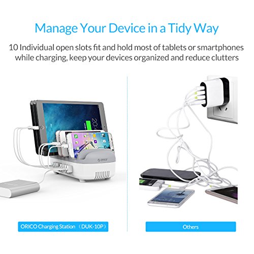 ORICO 10-Port Charging Station, 120W Max Output USB Charger Dock, White - color: 10 USB Ports, White