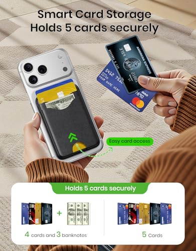 for MagSafe Wallet,Magnetic Card Holder,Leather Wallet Holds 5 Cards | Phone Wallet for iPhone 17/16/15/14/13/12 Series,RFID Blocking Vegan Leather, Ideal for daily use, travel, and business. - color: BLACK