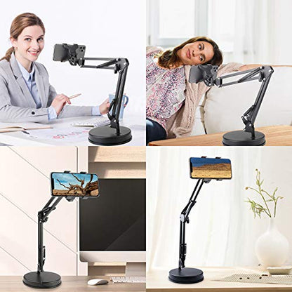 Chromlives Overhead Phone Mount - Articulating Arm Stand with Base, 360 Adjustable Phone & Tablet Holder - color: Black