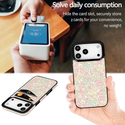 Compatible with iPhone 17 Pro 6.3 inch Card Slot Phone Case | Cute Peach Blossom Flower Design with Card Holder for Women Girls Slim Shockproof Wallet Cover 6.3 inch - color: Peach Blossom Flower, size: iPhone 17 Pro 6.3 inch