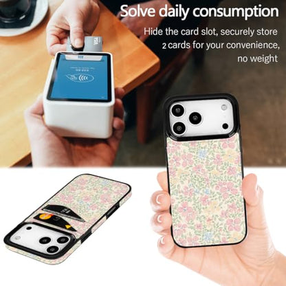 Compatible with iPhone 17 Pro 6.3 inch Card Slot Phone Case | Cute Peach Blossom Flower Design with Card Holder for Women Girls Slim Shockproof Wallet Cover 6.3 inch - color: Peach Blossom Flower, size: iPhone 17 Pro 6.3 inch