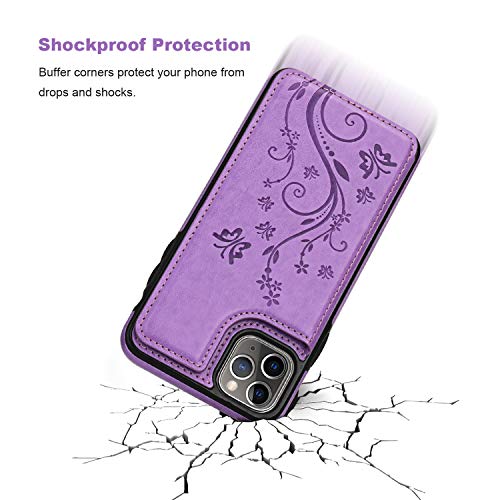 Vaburs for iPhone 11 Pro Max Wallet Case Card Holder Butterfly, Purple - color: Purple