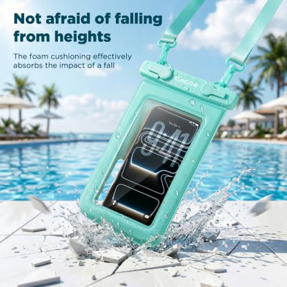 CACOE Floatable Waterproof Phone Pouch 2 Pack Up to 9.0", Pink+Green | Floatable, IPX8 Waterproof Phone Case,Adjustable Lanyard,Dry Bags for Beach/Cruise/Travel/Camping/Kayak/Vacation Essentials - color: Pink+Green#1, size: Up to 9.0"-Floatable