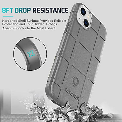 Rugged Shield 8ft Drop Proof TPU Thick Armor Tactical Protective Case Compatible with iPhone 14 Plus (6.7 inches) - Concrete Grey - color: Concrete Grey, size: iPhone 14 Plus