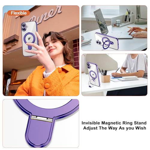 Plating Clear Phone Case for iPhone 17 with Stand 6.3", Purple | Plating Glossy Case for iPhone 17 Phone Case,Magnetic Ring Stand,Compatible with Mag-Safe,Full Camera Protector,TPU