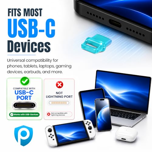 USB C Dust Plugs 10 Pack with Easy Grip Tabs and Cleaning Brush, Blue