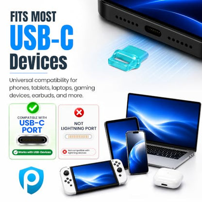 USB C Dust Plugs 10 Pack with Easy Grip Tabs and Cleaning Brush, Blue