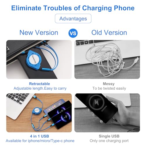 USB C Splitter Multi Charging Cable,3 in 1 Fast Charging Cord,3.3Ft 3 Pack - color: Blue
