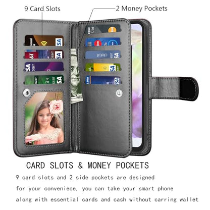 Njjex Galaxy A36 5G Case, for Samsung Galaxy A36 5G Wallet Case, [9 Card Slots] PU Leather ID Credit Holder Folio Flip [Detachable] Kickstand Magnetic Phone Cover & Lanyard for Samsung A36 [Black] - color: Black