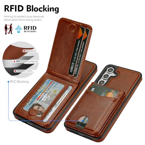 SkyEagle Compatible with Magsafe 2 in 1 Detachable Samsung Galaxy S24 FE Wallet Case with Card Holder Women Men Magnetic PU Leather Phone Case RFID Blocking Flip Kickstand Credit Slots,Brown - color: Brown, size: Sam Galaxy S24 FE 6.7"