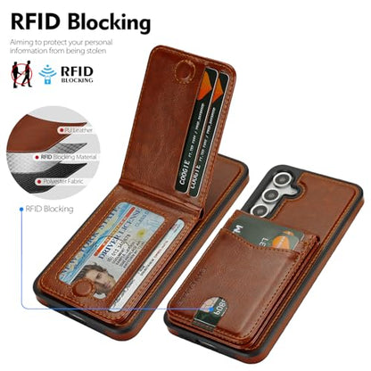 SkyEagle Compatible with Magsafe 2 in 1 Detachable Samsung Galaxy S24 FE Wallet Case with Card Holder Women Men Magnetic PU Leather Phone Case RFID Blocking Flip Kickstand Credit Slots,Brown - color: Brown, size: Sam Galaxy S24 FE 6.7"
