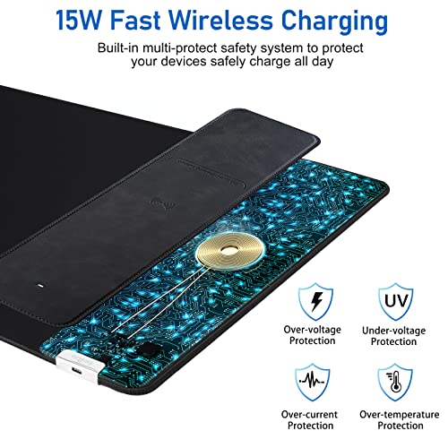 Mouse Pad with Wireless Charging, Gaming Mousepad, 31.5"x15.7" Extra Large Desk Mat XXL, Non-Slip Rubber Base, Waterproof Computer Keyboard Pad for Gaming, Home, Office, Black Desk Pad - color: Carbon Black
