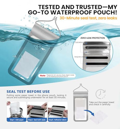 HiRui Universal Waterproof Phone Pouch with Touch Screen, IP68 Waterproof Phone Case Dry Bag for Beach, Compatible with iPhone 17/16/Pro/Plus/Max/15, Galaxy S24+/25+, Fits up to 6.9", Silver, X-Large - color: Silver, size: X-Large