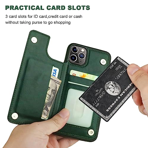 ONETOP for iPhone 11 Pro Max Wallet Case with Credit Card Holder,Green - color: Green