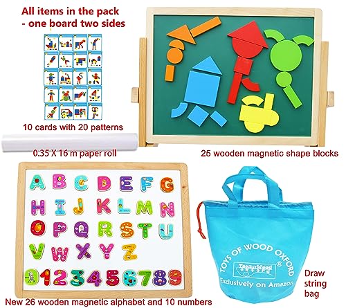TOWO Wooden Easel for Kids, Foldable Double-Sided Magnetic Board - color: Easel