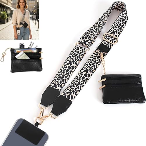 Phone Lanyard Crossbody with Zipper Pouch, Adjustable Phone Strap with Detachable Wallet/Wrist, Holds Multiple Cards & Cash, Clip and Go Strap Women/Teacher Gift for All Phone, Leopard - color: Leopard