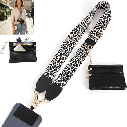 Phone Lanyard Crossbody with Zipper Pouch, Adjustable Phone Strap with Detachable Wallet/Wrist, Holds Multiple Cards & Cash, Clip and Go Strap Women/Teacher Gift for All Phone, Leopard - color: Leopard