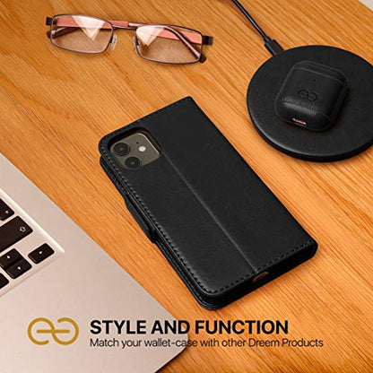 Dreem Fibonacci 2-in-1 Wallet Case for Apple iPhone XR - Luxury Vegan Leather, Magnetic Detachable Shockproof Phone Case, RFID Card Protection, 2-Way Flip Stand - Black - color: Black, size: iPhone XR