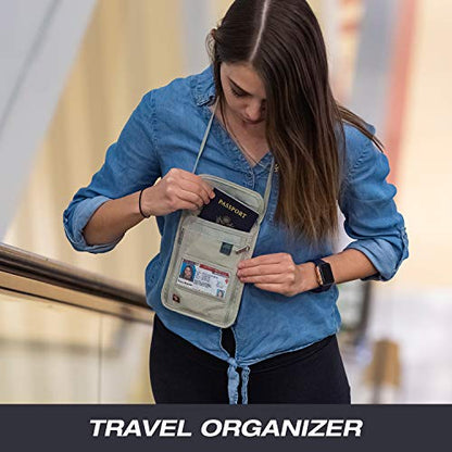 Lewis N. Clark RFID Blocking Stash Neck Wallet, Travel Pouch + Passport Holder for Women & Men, Taupe - color: Taupe