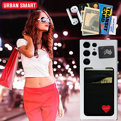 Gecko Travel Tech Double Pocket - Adhesive Card Holder - Cell Phone Pouch - Stick on Spandex Pocket - Carry Credit Cards and Cash (HEART) - color: HEART