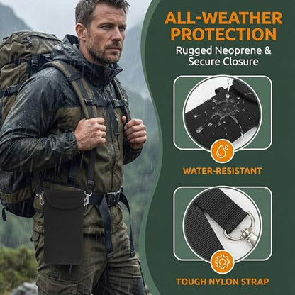 Universal Neoprene Phone Pouch Cell Case Sleeve with Neck Strap Lanyard Holder for Cellphone, Around Neck Carrying Case for Seniors with the Belt Clip Loop and Secure Fit Black