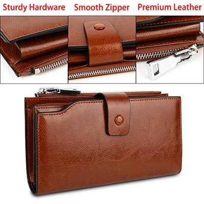 YALUXE Women's Real Leather Wallet RFID Protect 21 Card Slots Phone Pocket - color: 8- Waxed DarkBrown, size: Genuine Leather