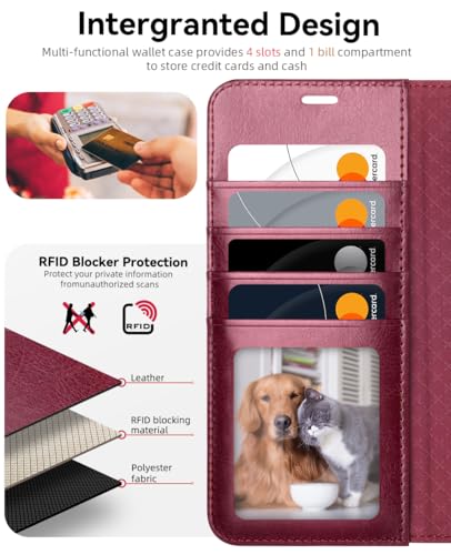 OCASE Compatible with Galaxy S25 Edge Wallet Case, PU Leather Flip Folio Case with Card Holders RFID Blocking Kickstand [Shockproof TPU Inner Shell] Protective Phone Cover 2025, Burgundy - color: Burgundy, size: Samsung Galaxy S25 Edge