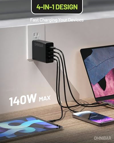 140W USB C Charger, 4-Port GaN PD3.1 PPS Fast Charger Power Adapter - color: 140W Black
