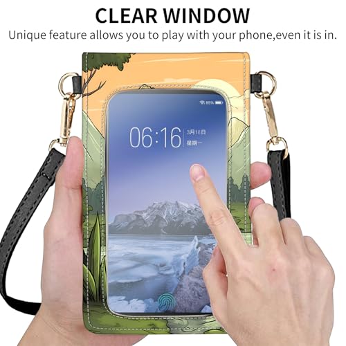 for Women Cell Phone Purse,with Touchscreen Cell Phone Purse,PU Leather Shoulder Bag Waterproof Phone Wallet Case with Clear Touch Screen Window up to 6.7 inch Smartphone, - color: Forest Dinosaur -245