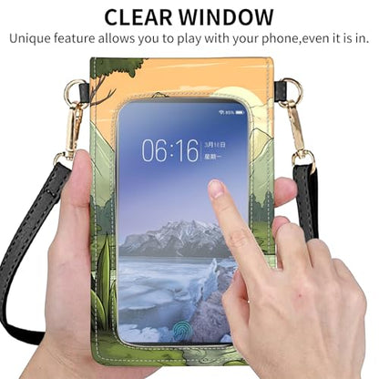 for Women Cell Phone Purse,with Touchscreen Cell Phone Purse,PU Leather Shoulder Bag Waterproof Phone Wallet Case with Clear Touch Screen Window up to 6.7 inch Smartphone, - color: Forest Dinosaur -245