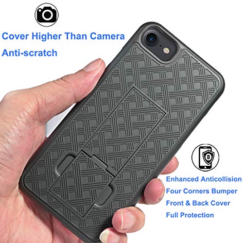 for iPhone SE 2022/2020 Case Belt Clip, iPhone 7/8 Holster-Black | Screen Protector, Swivel Stand Holder, Slim Shell Slide Pouch Full Body Drop Protective, Shockproof Outdoor Cell Phone Cover - size: iPhone SE 2022