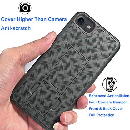 for iPhone SE 2022/2020 Case Belt Clip, iPhone 7/8 Holster-Black | Screen Protector, Swivel Stand Holder, Slim Shell Slide Pouch Full Body Drop Protective, Shockproof Outdoor Cell Phone Cover - size: iPhone SE 2022
