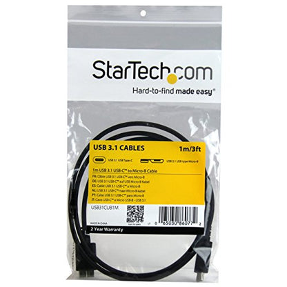 StarTech 3.3ft/1m USB-C to Micro-B Data Cable, USB 10Gbps, 3A, Transfer - size: 3 ft / 1m, style: USB 3.1 - C to Micro B