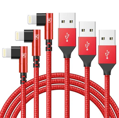 KIYODA 90 Degree Lightning Cable iPhone Charger Cable 6ft 3Pack - Red - color: Red, size: 6FT, style: USB A to Lightning