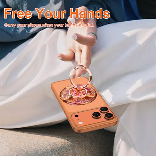 Magnetic Phone Ring Holder for MagSafe Grip,[Super Magnet],Stylish 360° Rotation Cell Phone Grip Stand Finger Ring Kickstand for iPhone 17 16 15 14 Pro Max,iPad and Smartphones,Light - color: Light Orange