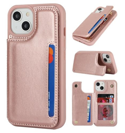 iCoverCase Compatible with iPhone 14 Case with Card Holder, Wallet Case for Women Men RFID Blocking PU Leather Protective Phone Case 6.1 Inch (Rose Gold) - color: Rose Gold